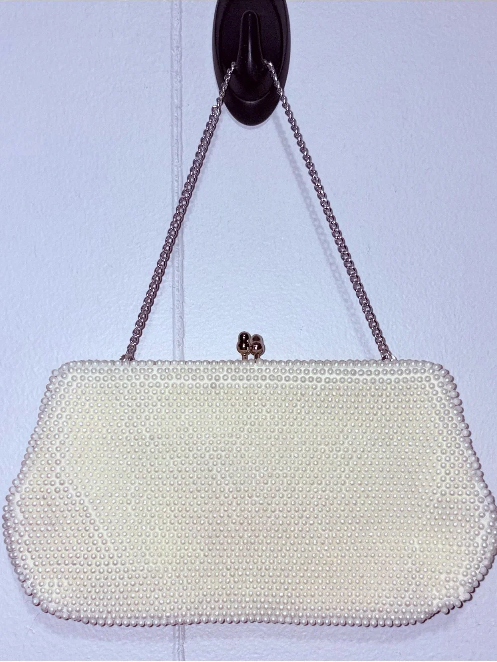 Vintage Bon Soir Ivory Beaded Evening Bag Purse Japan Italian Beads Chain
